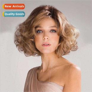 Europe fashion ladies side parted short curly hair fluffy mi