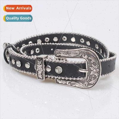 Belt female senior sense rivets rhinestone decoration new hu