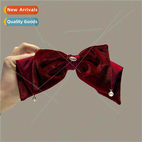 Velvet bow hair clips female back head half tied special hai