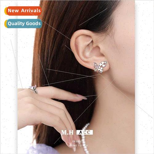Color zirconia butterfly earrings female sweet rustic fashio