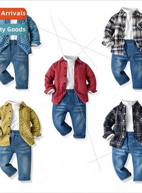 2021 childrens plaid long-sleeved cotton shirt pure whe bott