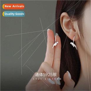 bird Koreafashion earrings buckle simple S925 female silver