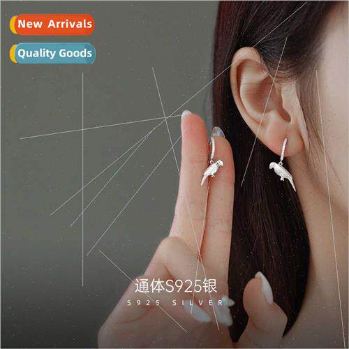 S925 silver Koreafashion bird earrings buckle female simple