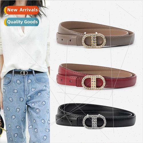 Diamonds leather ladies thin belt cowhide casual pants jeans