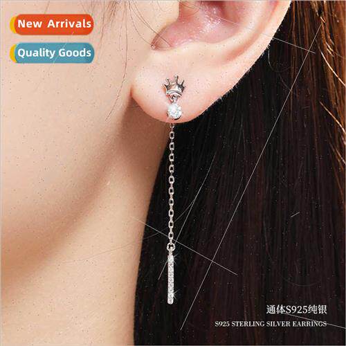 s925 silver goddess crown earrings female niche long tassel
