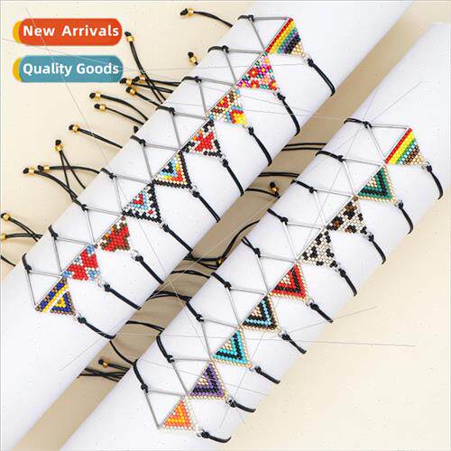 mple retro ethnic  rice beads hand braided triangle geometri