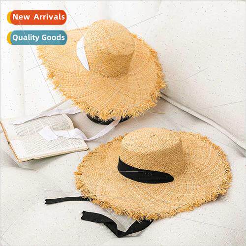 Raffia grass burlap flat top straw hat in Europe Uned States