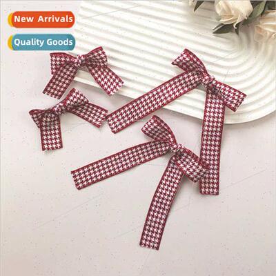 Japanese ThousBird Grid bow hair clips female simple versati