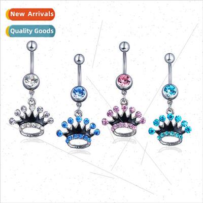Europe Diamond Piercing Jewelry Crown Bellybutton Ring Belly