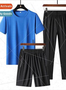 Ice silk threePCS short-sleeved su breathable leisure su men