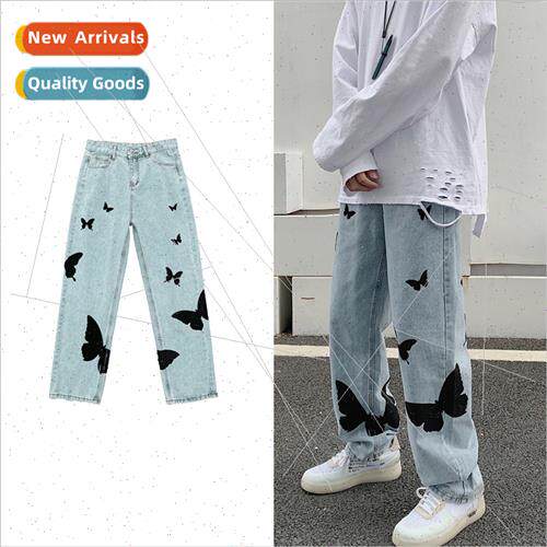 2021 Butterfly print Jeans  Men Pants Loose Baggy Jeans C