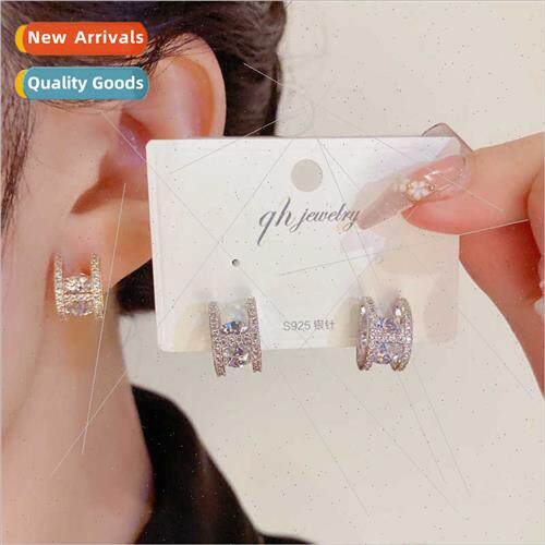 full zirconium letter H earrings female fashion hundred matc