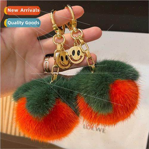 Cute mink fur small persimmon car keychain pendant ins plush