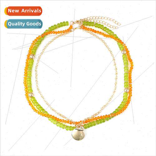 ZA new fashion wh double layered stacked glass crystal neckl