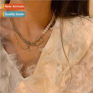 Pearls wh diamonds horseshoe buckle necklace female ins nich