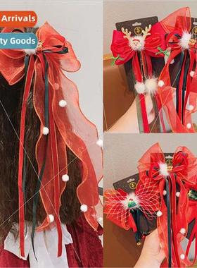 Christmas hair clips cute bow children tie hair ribbons elk