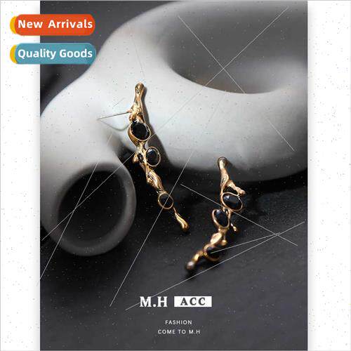 Black zirconia long earrings female niche Spice Girls retro