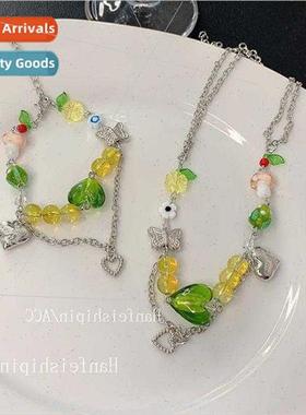 Korea Green ce Heart Necklace Mushroom Butterfly Beaded Doub