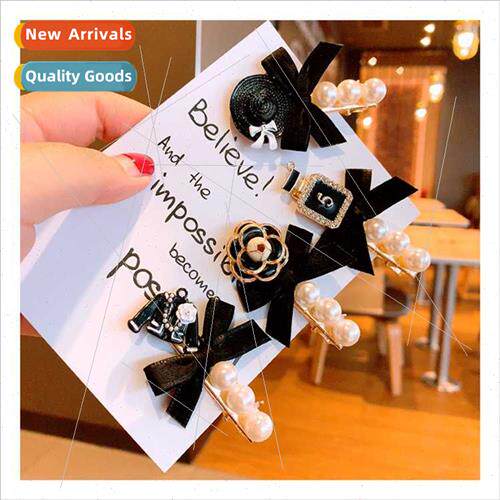 INS cute retro girl heart camellia pearl bangs hairpin Korea
