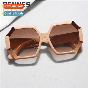 new polygonal large frame color collision cut edge sunglasse
