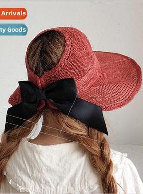 Knted Hollow Top Hat Women Korea Summer Outing Sunscreen Bow