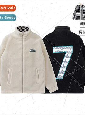 Two-sided wear lamb wool jacket men women in fall winter pad