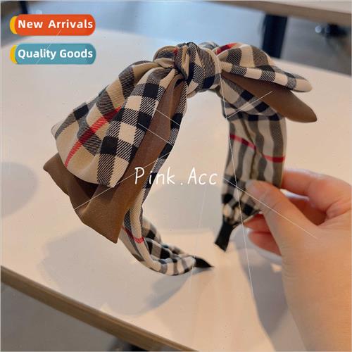 Retro ins ~ new striped plaid B classic double large  bow he