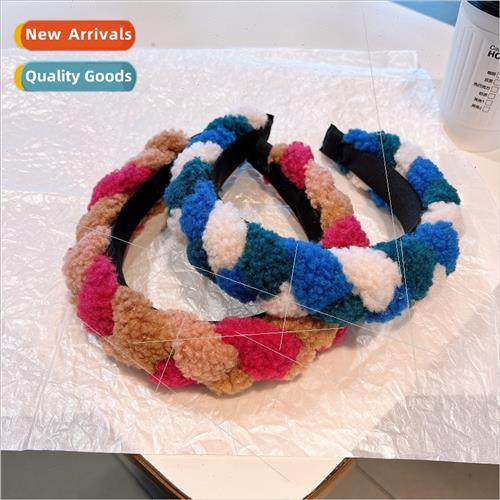 retro super warm lamb wool hair band ins twist mixed color w