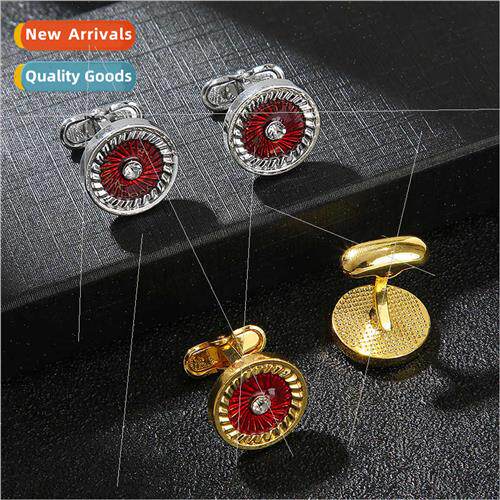 new round striped baked crystal cufflinks fashion French men