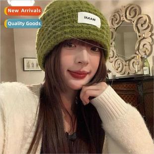 green matching cap wool knted small face show tide Korean