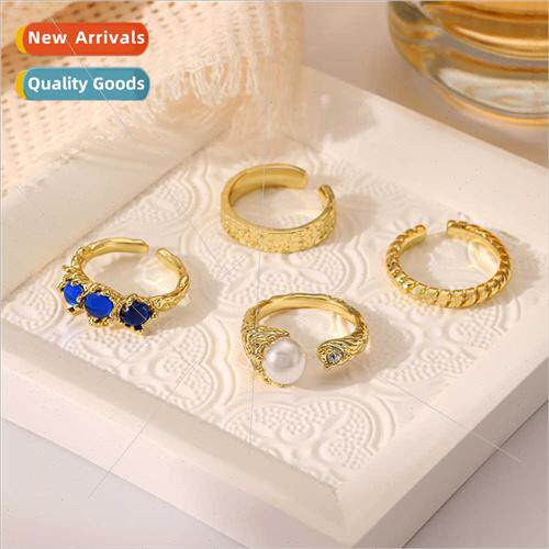 French sense vintage gold open pearl threaded hammer blue st