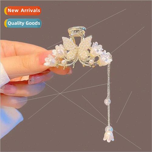 Advanced sense pearl butterfly bell orchid tassel grasp clip