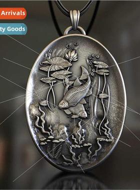 Europe retro fish pond goldfish pendant necklace men women p