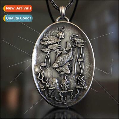 Europe retro fish pond goldfish pendant necklace men women p