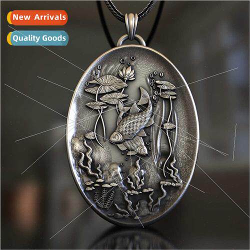 Europe retro fish pond goldfish pendant necklace men women p