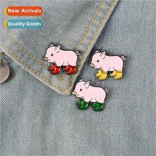 brooch bag denim Cute accessories pig collar cre pink