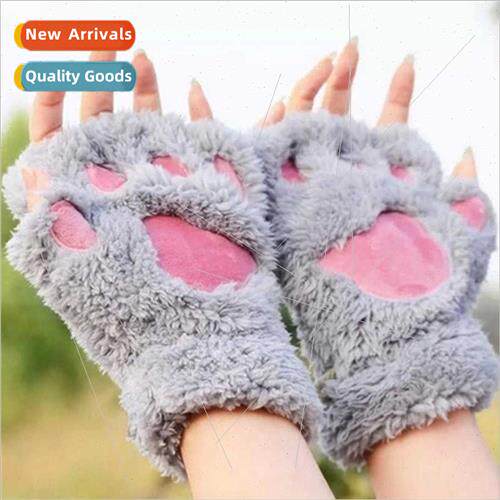 Winter cute cartoon cat girls open finger cat claw warm glov