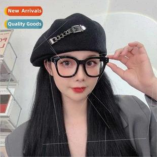 Korean wild duck beret ton buckle female chain Tweed fashion