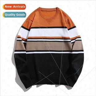 fall new round men nec striped 2023 sweater Sweater thin