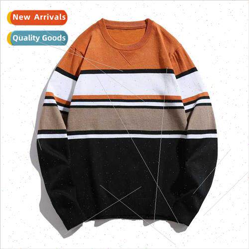 Sweater men 2023 fall new men thin sweater striped round nec