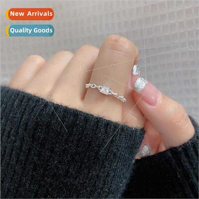 Cold wind geometric square lock chain zirconia ring open pla