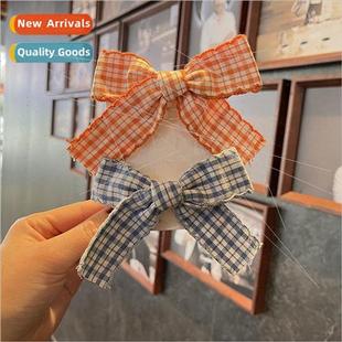 Plaid bow hair clips beauty girl hair accessories college gi