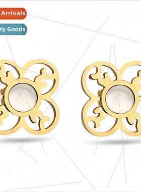 Korea ins new fashion gold-plated earrings cat eye stone fou