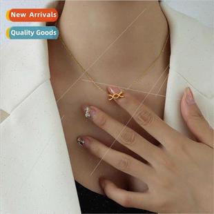 bow pendant necklace France chain loop collarbone tanium