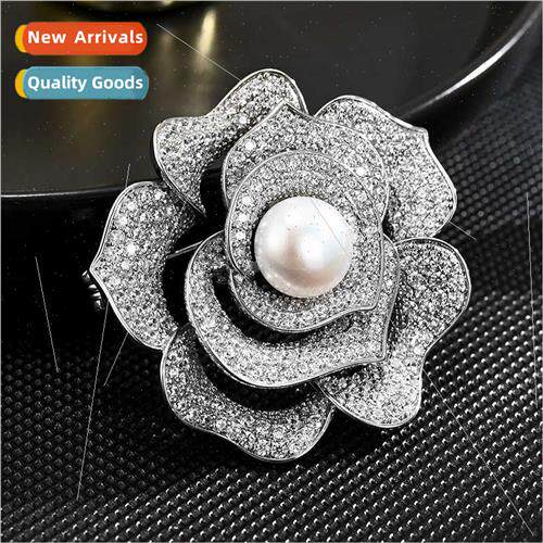 new natural real pearl zirconia rose flower brooch brooch pi