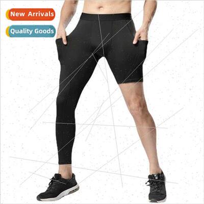 Basketball leggings men sports fness pocket nine long shorts