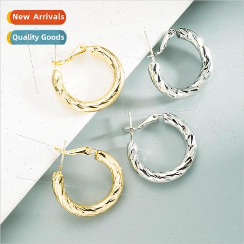 S925 silver needle personalized metal texture C-shaped earri