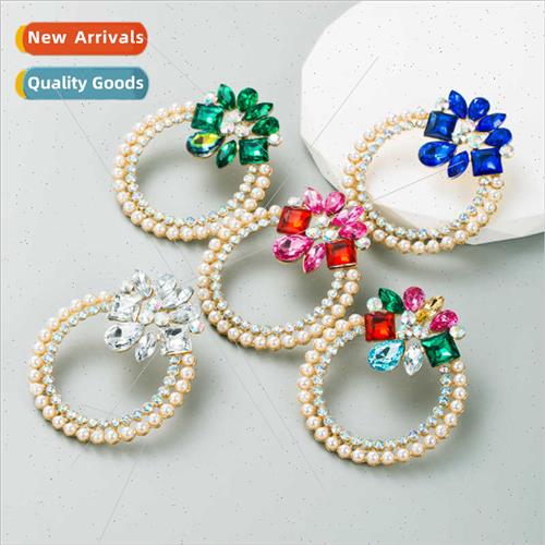 Personalized O-shaped large earrings inlaid color rhinestone