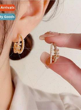 s925 silver needle Korea exquise fashion zirconia pearl doub