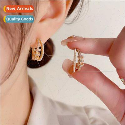 s925 silver needle Korea exquise fashion zirconia pearl doub